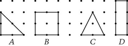Four figures. A: right triangle, B: Square, C: Isosceles triangle, D: Rectangle