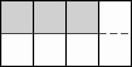 figure with four attached rectangles with a dotted line in the center, three of four are shaded on the top half only