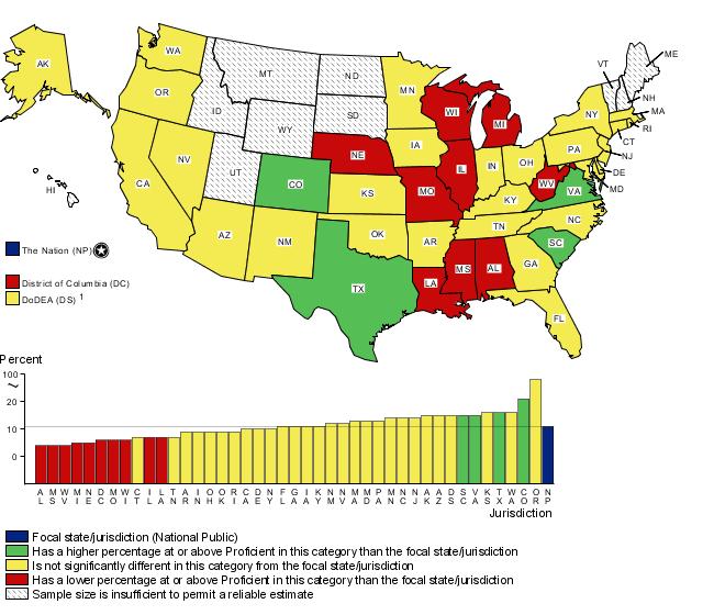 Cross-state comparisons of eighth-grade mathematics achievement levels (at or above Proficient) by Black students