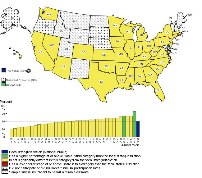 Cross-state comparisons of eighth-grade writing achievement levels (at or above Basic) by Black students