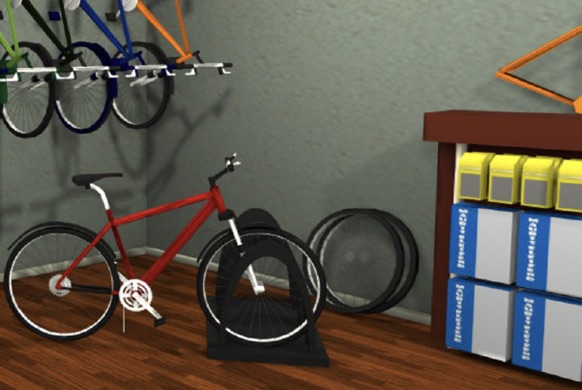 Bicycle stored in the corner of a room