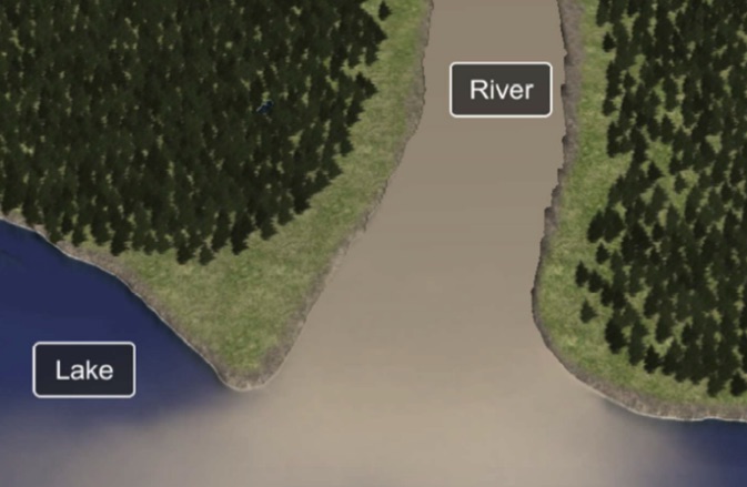 Illustration of a river meeting a lake