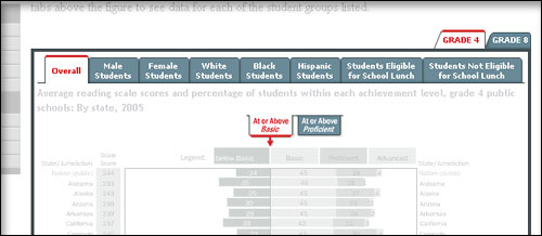 screen shot of sample chart navigation with grade and category tabs highlighted