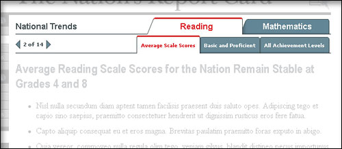 screen shot of typical report card page with top tabbed navigation highlighted