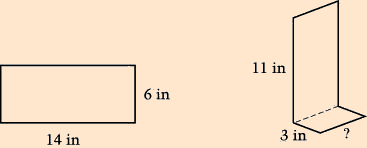 A 14 inch by 6 inch rectangle, and to its right the same rectangle folded along its length 11 inches from one end. 