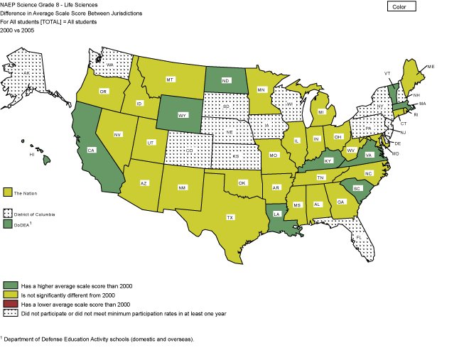 Cross-state comparisons of average science scale scores, grade 4 public schools: 2005