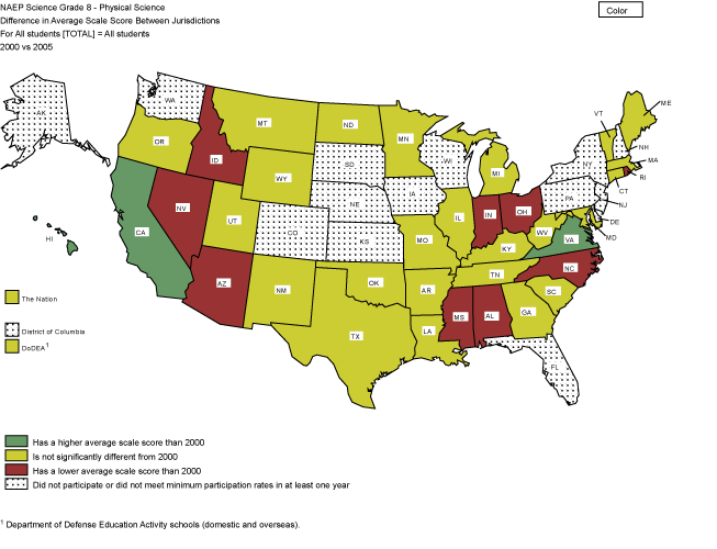 Cross-state comparisons of average science scale scores, grade 4 public schools: 2005