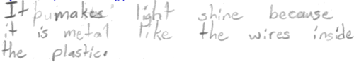 It makes light shine because it is metal like the wires inside the plastic. It makes light shine because it is metal like the wires inside the plastic.